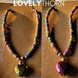 VANESSA MOONEY // ltd ed colorfully beaded iridescent heart pendant necklace
